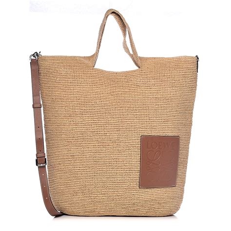 Tan/white Large Raffia And Leather Shopping Bag